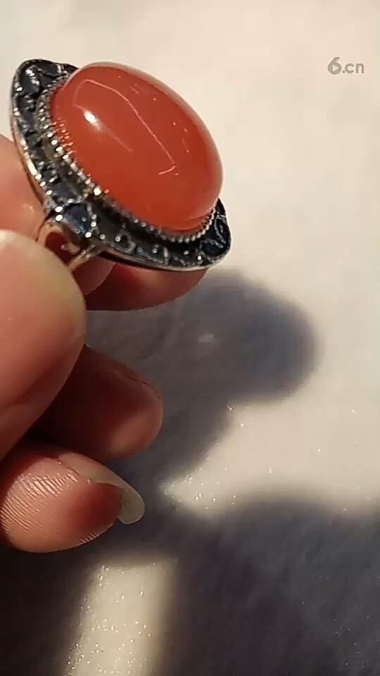 冰种樱桃红.925银戒指