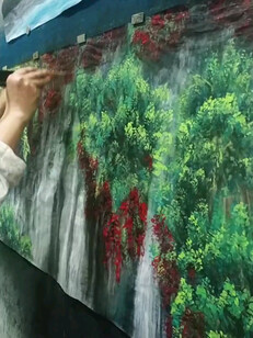 独创时空国画十管齐下双手画画