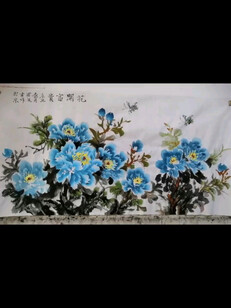 在北京文瀚阁书画院创作蓝色牡丹